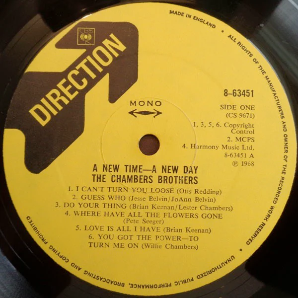 THE CHAMBERS BROTHERS, A New Time - A New Day (Direction; 8-63451, UK 1968, Laminated Front Sleeve, Mono) LP VG/VG - Image 3