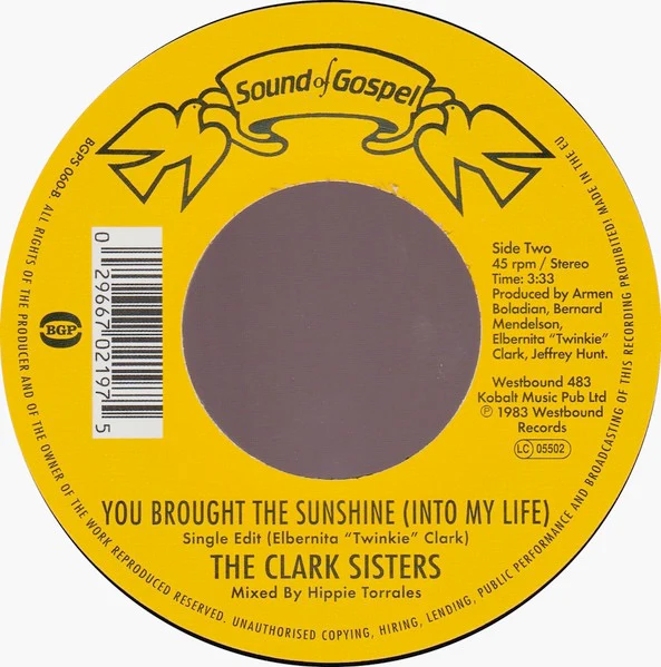 THE CLARK SISTERS, Everything Is Gonna Be Alright / You Brought The Sunshine (Into My Life) (BGP Records; BGPS 060, UK 2019) 7" /EX - Image 2