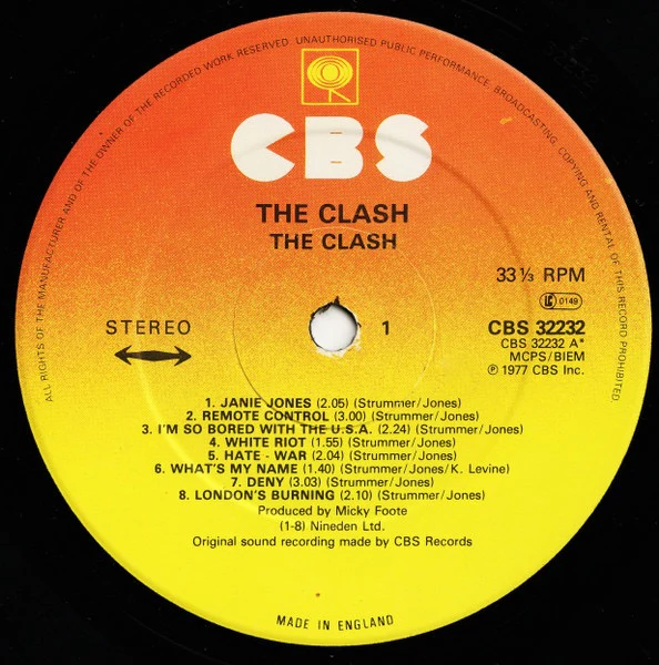 THE CLASH, The Clash (CBS Sunburst Labels; 32232, UK 1982 Reissue, Home Taping Logo On Rear Sleeve, Made In England at Bottom of Label) LP VG/G+ - Image 3