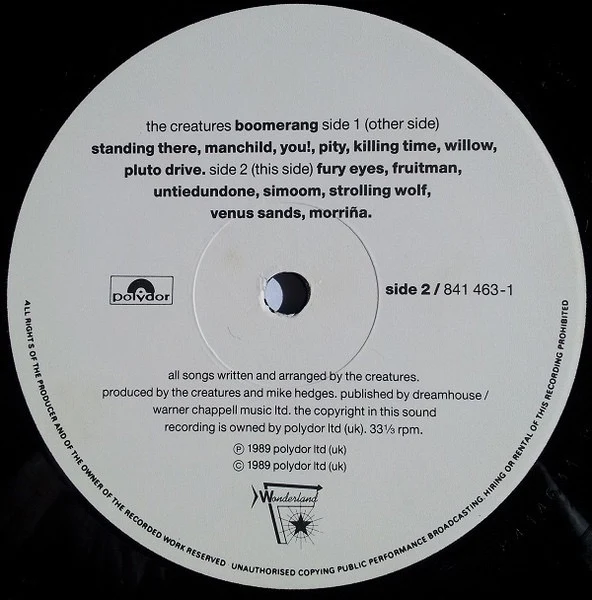 THE CREATURES, Boomerang (Polydor; 841 463-1, UK 1989, Inner) LP G+/G - Image 3