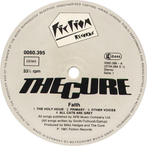 THE CURE, Faith (Fiction; 0060 395, Germany 1981, Inner, German first pressing) LP VG+/VG+ - Image 3