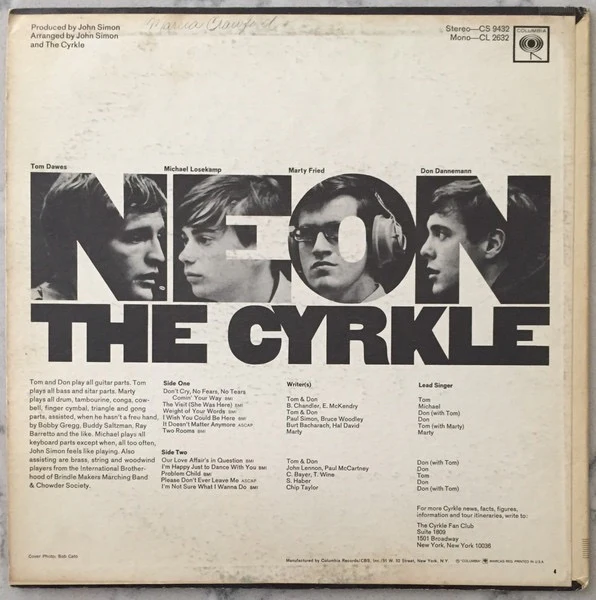THE CYRKLE, Neon (Columbia; CL 2632, US 1967, Pasteback Sleeve) LP VG/G+ - Image 2