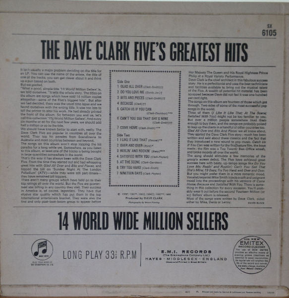 THE DAVE CLARK FIVE, The Dave Clark Five's Greatest Hits (Columbia; SX 6105, UK 1967 Reissue, Laminated Flipback Sleeve), SALE - Up to 50% Off the Original Price  LP VG/VG - Image 2