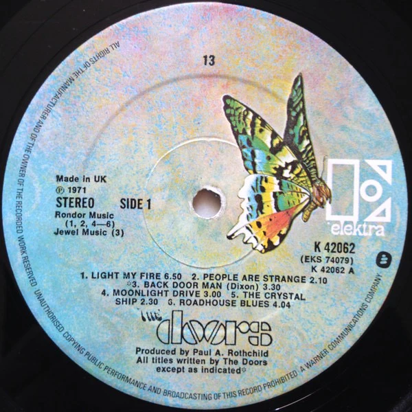 THE DOORS, 13 (Elektra Butterfly, w Logo on Rim; K42062, UK 1976 Reissue) LP VG+/VG+ - Image 3