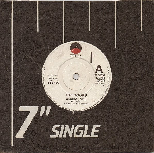 THE DOORS, Gloria / Love Me Two Times (Elektra; E 9774, UK 1983, Company Sleeve) LP VG+/VG+ - Image 3
