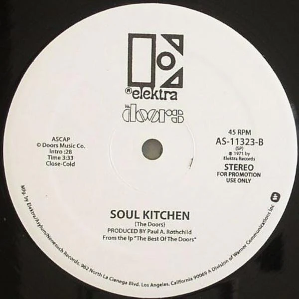 THE DOORS, Riders On The Storm / Soul Kitchen (Elektra White Labels; AS-11323, US 2009 Reissue, Promo, No Sleeve, Stereo, Unofficial Release ) 12" /VG+ - Image 2