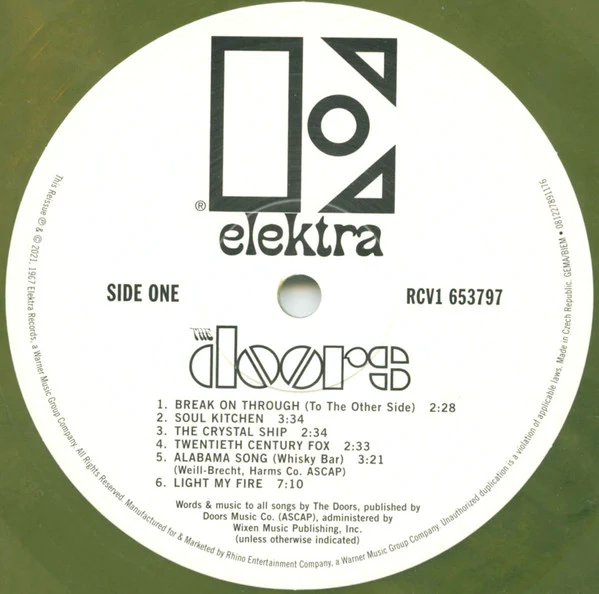 THE DOORS, The Doors (Elektra / Vinyl Me, Please; RCV1-653797, US 2021 Reissue, Pasteback Sleeve, Inner & Booklet, Print, Mono, 180 Gram Green/Gold Galaxy Vinyl, with Clear Vinyl 7", with Ob LP VG/VG+ - Image 3