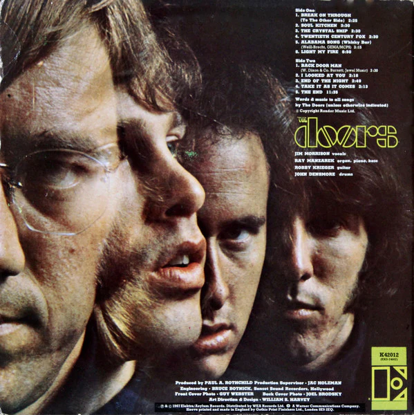 THE DOORS, The Doors (Elektra Butterfly, With W Logo on Rim, Doors In Plain Text; K42012, UK 1976 Reissue) LP VG/VG+ - Image 2