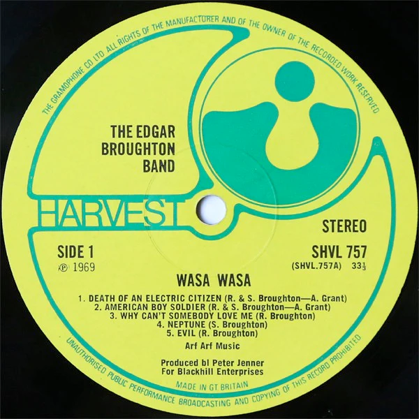 THE EDGAR BROUGHTON BAND, Wasa Wasa (Harvest Green, Gramophone Co On Rim, No EMI Box, No Sold in Uk Label Text; SHVL757, UK 1969, Laminated Gatefold Sleeve) LP VG+/VG - Image 3