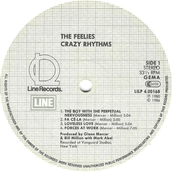THE FEELIES, Crazy Rhythms (Line Records ; LILP 4.00168 J, Germany 1986 Reissue, White Vinyl) LP VG+/VG+ - Image 3