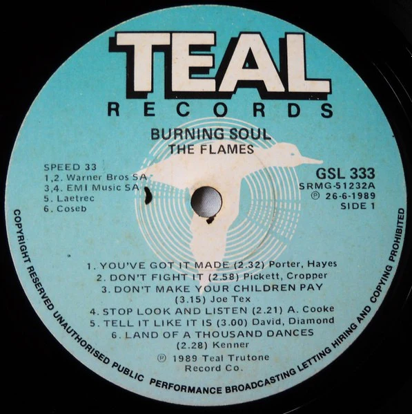 THE FLAMES, Burning Soul! (Teal Record Company; GSL 333, South Africa 1989 Reissue), SALE - Up to 50% Off the Original Price LP VG/VG+ - Image 3