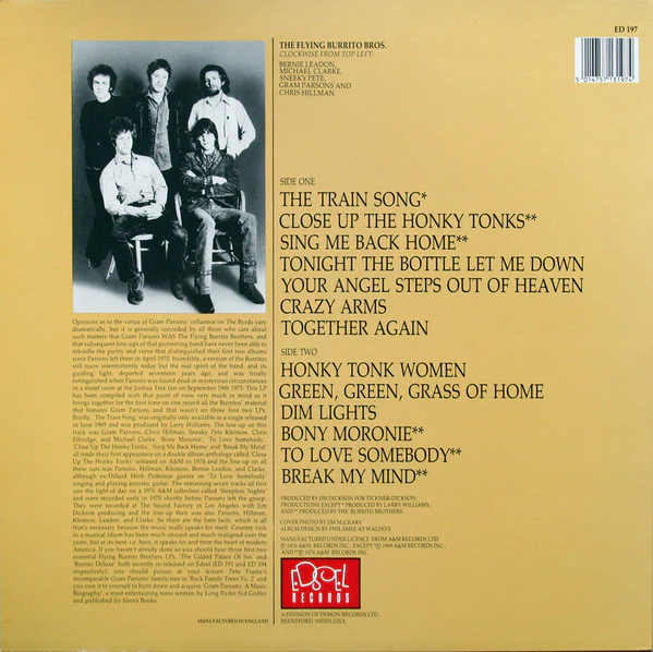 THE FLYING BURRITO BROS, Dim Lights, Thick Smoke And Loud, Loud Music (Edsel Records; ED 197, UK 1987) LP VG/VG - Image 2