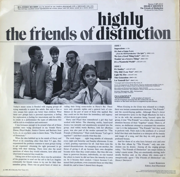 THE FRIENDS OF DISTINCTION, Highly Distinct (RCA Victor Orange; LSP-4212, Germany 1969) LP VG/VG - Image 2