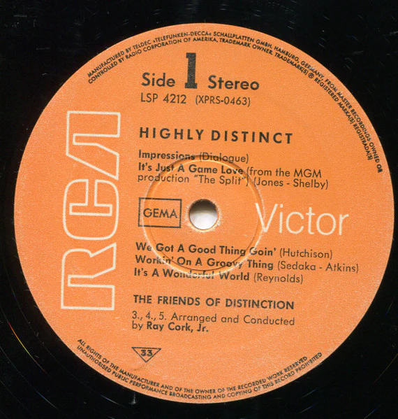 THE FRIENDS OF DISTINCTION, Highly Distinct (RCA Victor Orange; LSP-4212, Germany 1969) LP VG/VG - Image 3