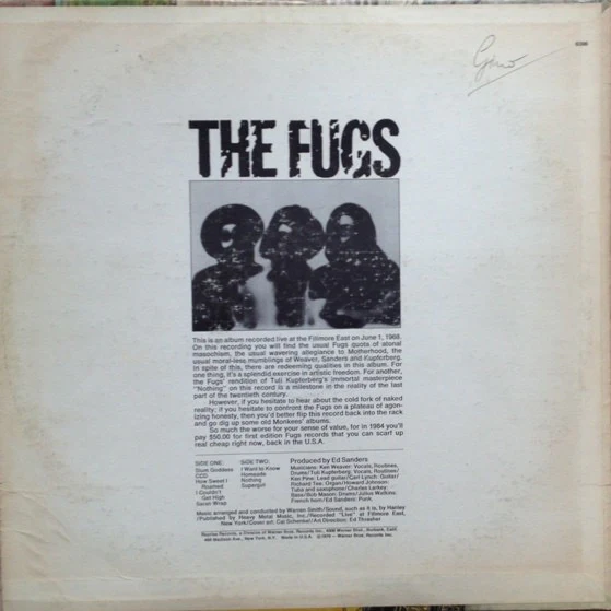 THE FUGS, Golden Filth (Reprise Records; 6396, US 1974 Reissue, Pasteback Sleeve) LP VG/VG - Image 2