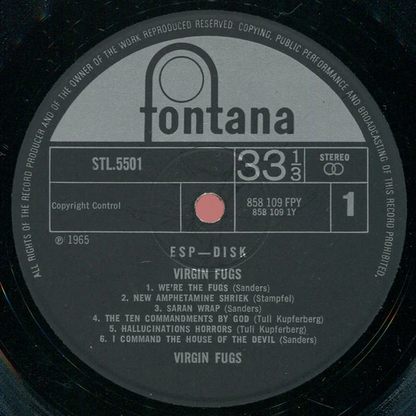 THE FUGS, Virgin Fugs (Fontana; STL.5501, UK 1969 Reissue, Sleeve Printed In Holland, Stereo) LP VG/VG - Image 2