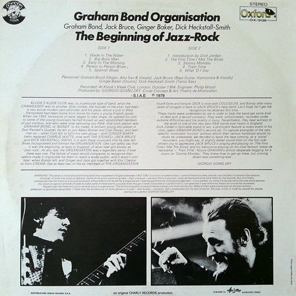 THE GRAHAM BOND ORGANIZATION, The Beginning Of Jazz-Rock (Oxford; OX/3138, Italy 1979 Reissue) LP VG/VG+ - Image 2