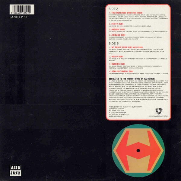 THE HAZARDOUS DUB COMPANY, Dangerous Dubs Vol. 1 (Acid Jazz; JAZID LP 52, UK 1992) LP EX/VG+ - Image 2