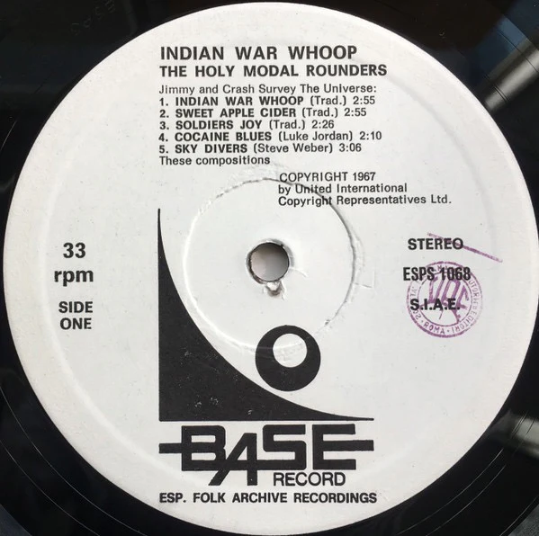 THE HOLY MODAL ROUNDERS, Indian War Whoop (Base Record; ESP 1068, Italy 1970s Reissue) LP VG/VG+ - Image 3