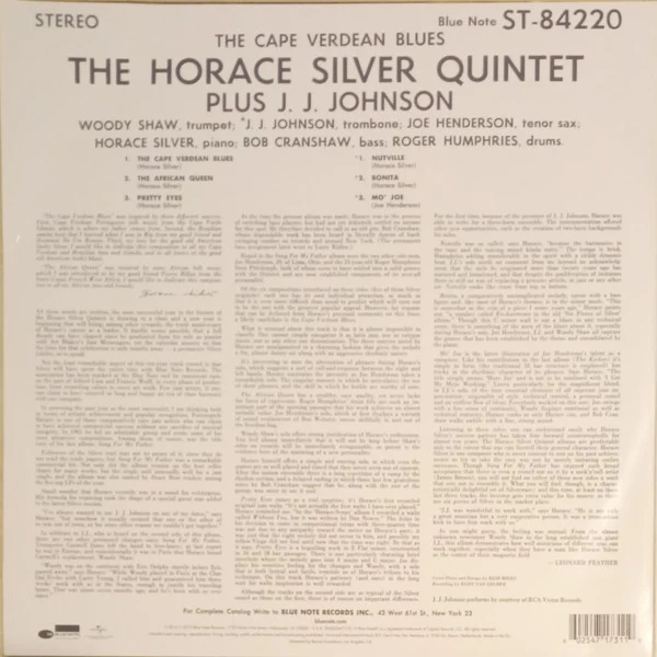 THE HORACE SILVER QUINTET, The Cape Verdean Blues (Blue Note; 00602547173119, Europe 2015 Reissue, Company Inner) LP VG+/VG+ - Image 2