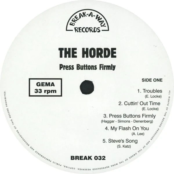 THE HORDE, Press Buttons Firmly (Break-A-Way Records; BREAK 032, Germany 2013 Reissue, Insert, No 7") LP VG+/VG - Image 3