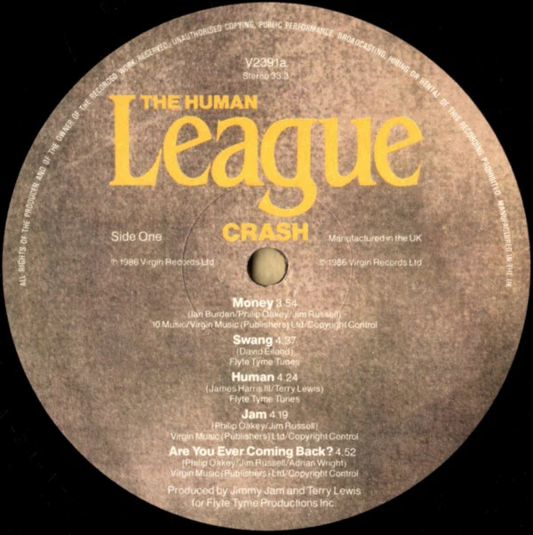 THE HUMAN LEAGUE, Crash (Virgin; V2391, UK 1986, Gatefold) LP VG/VG - Image 3