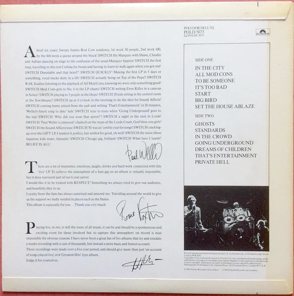 THE JAM, Dig the New Breed (Polydor; POLD 5075, UK 1982, Die Cut Flipback Sleeve, Die Cut Inner, No "ARUN" In Runouts) LP VG/VG - Image 2