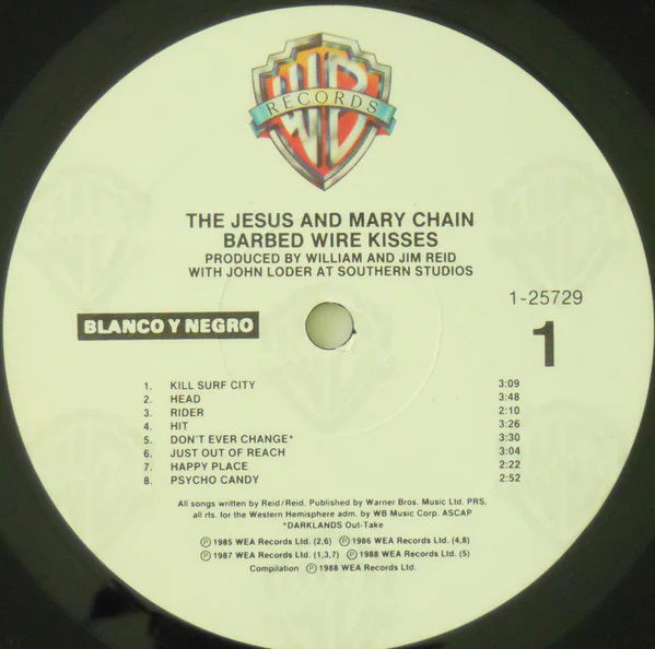 THE JESUS AND MARY CHAIN, Barbed Wire Kisses (B-Sides And More) (Warner Bros. Records; 9 25729-1, US 1988) LP VG/VG+ - Image 3