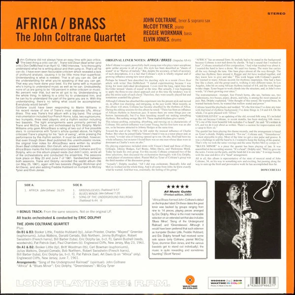 THE JOHN COLTRANE QUARTET, Africa / Brass (WaxTime In Color; 950686, Europe 2019 Reissue, 180 Gram Orange Vinyl.) LP NEW/NEW - Image 2