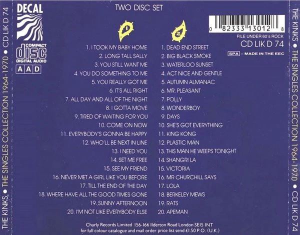 THE KINKS, Fab Forty - The Singles Collection 1964-1970 (Decal; CD LIK D 74, Europe 1990, Fatbox Double Case) 2xCD M/M - Image 2