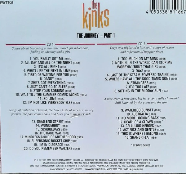THE KINKS, The Journey - Part 1 (BMG; BMGCAT740DCD, Europe 2023, Double Digipak, Booklet) 2xCD VG+/VG+ - Image 2