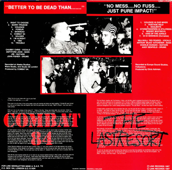 THE LAST RESORT / COMBAT 84, Death Or Glory (Link Records Blue Labels; LINK L.P.017., UK 1987) LP VG+/VG+ - Image 2