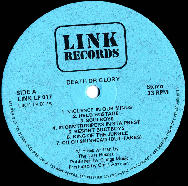 THE LAST RESORT / COMBAT 84, Death Or Glory (Link Records Blue Labels; LINK L.P.017., UK 1987) LP VG+/VG+ - Image 3