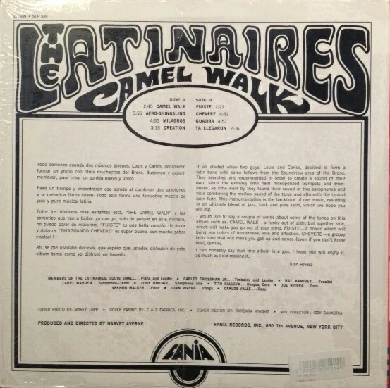 THE LATINAIRES, Camel Walk (Fania Records ; LP 349, US Reissue) LP VG+/VG+ - Image 2