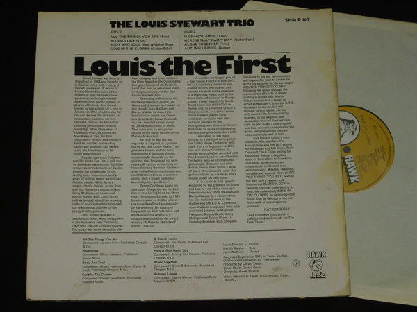 THE LOUIS STEWART TRIO, Louis The First (Hawk; SHALP 147, Ireland 1976) LP G+/VG - Image 2