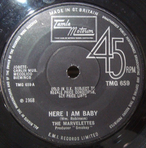 THE MARVELETTES, Here I Am Baby / Keep Off, No Trespassing (Tamla Motown; TMG 659, UK 1968) 7" /VG