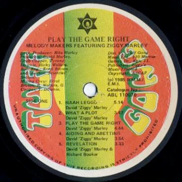 THE MELODY MAKERS FEAT. ZIGGY MARLEY, Play The Game Right (Tuff Gong; ABL 110070, Jamaica 1985, Inner) LP VG+/VG+ - Image 2