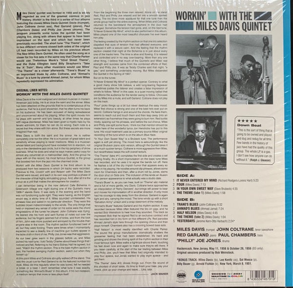 THE MILES DAVIS QUINTET, Workin' With The Miles Davis Quintet (WaxTime In Color; 950696, Europe 2021 Reissue, Limited Edition, 180g, Blue Vinyl) LP NEW/NEW - Image 2