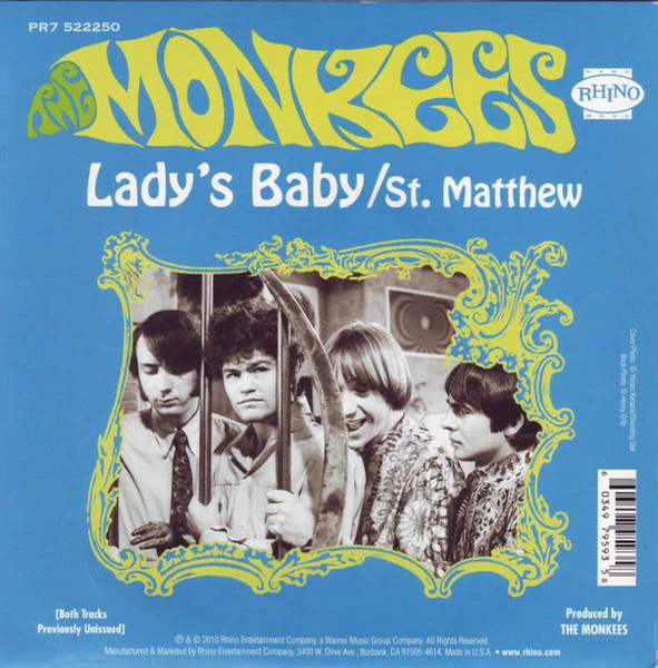 THE MONKEES, St. Matthew / Lady's Baby (Rhino Records; PR7 522250, US , Promo, Picture Sleeve, Limited Edition of 1,000) 7" VG+/VG+ - Image 2