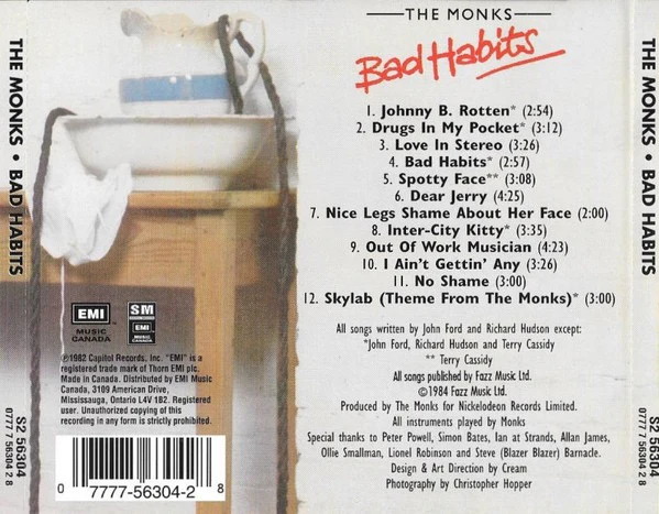 THE MONKS, Bad Habits (EMI Music Canada Special Markets ; S2 56304, Canada 1995 Reissue, Jewel Case) CD VG+/VG - Image 2