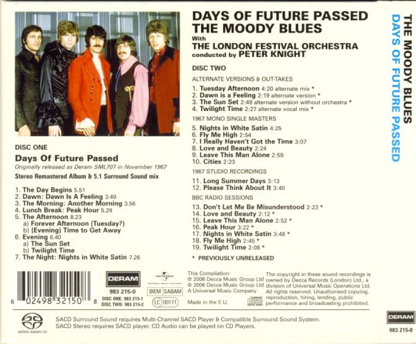 THE MOODY BLUES WITH THE LONDON FESTIVAL ORCHESTRA CONDUCTED BY PETER KNIGHT, Days Of Future Passed (Deram; 983 215-0, UK, Europe & US 2006, Deluxe Edition, SACD, Hybrid, Multichannel, Album 2xCD EX/EX - Image 2