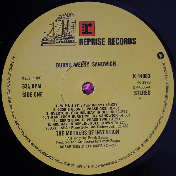 THE MOTHERS OF INVENTION, Burnt Weeny Sandwich (Reprise Records Steamboat Labels With W In Rim Text; K 44083, UK 1970s Reissue, Gatefold) LP VG+/VG+ - Image 3