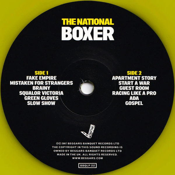 THE NATIONAL, Boxer (Beggars Banquet; BBQLP252, UK 2011 Reissue, Inner, Yellow Vinyl) LP NEW/NEW - Image 3