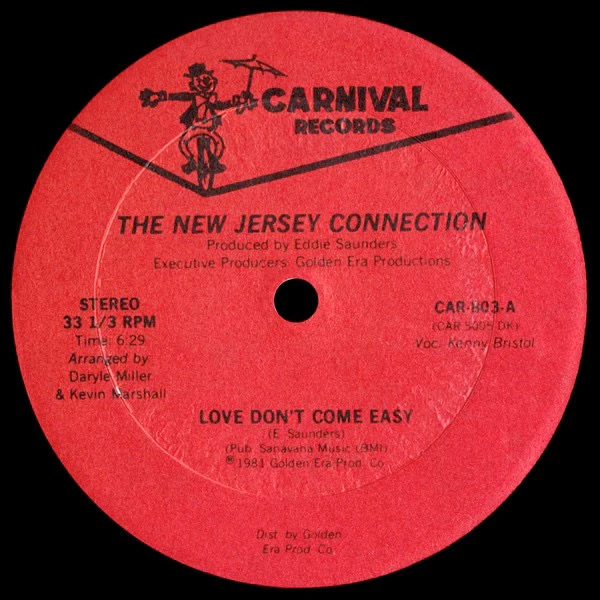THE NEW JERSEY CONNECTION, Love Don't Come Easy / Love Don't Come Easy (Instrumental) (Carnival; CAR-803, US 1981, Plain Sleeve) 12" /G