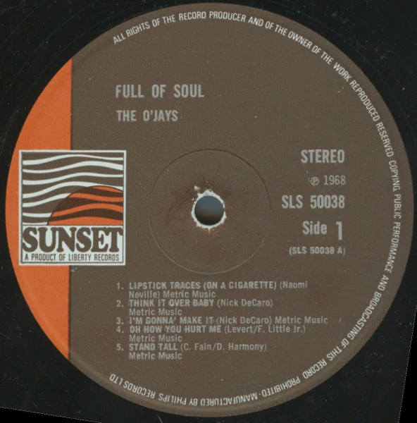 THE O'JAYS, Full Of Soul (Sunset Records; SLS 50038E, UK 1968) LP VG/VG - Image 3