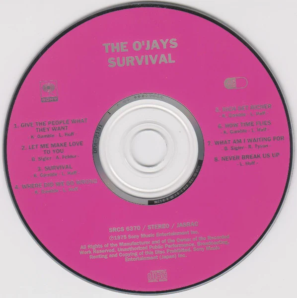 THE O'JAYS, Survival (Sony Records; SRCS 6370, Japan 1994, Jewel Case) CD EX/EX - Image 3