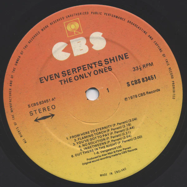 THE ONLY ONES, Even Serpents Shine (CBS; CBS 83451, UK 1979, Sleeve embossed With Gold Ink, Stereo) LP VG/VG - Image 3