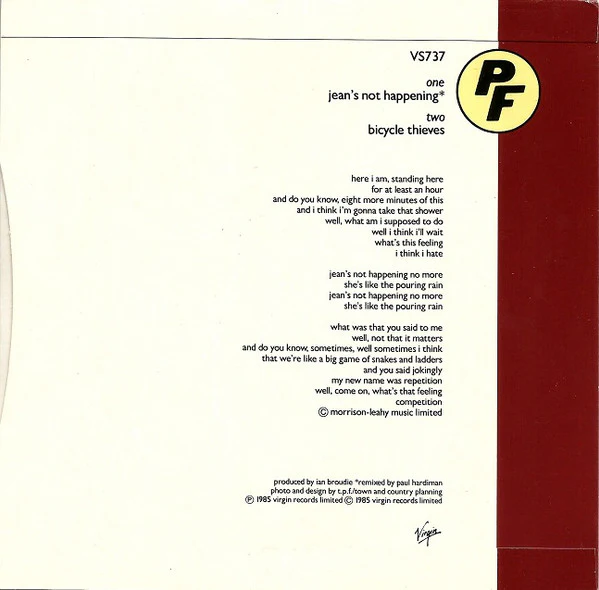 THE PALE FOUNTAINS, Jean's Not Happening (Virgin; VS737, UK 1985, Picture Sleeve) 7" VG/VG - Image 2