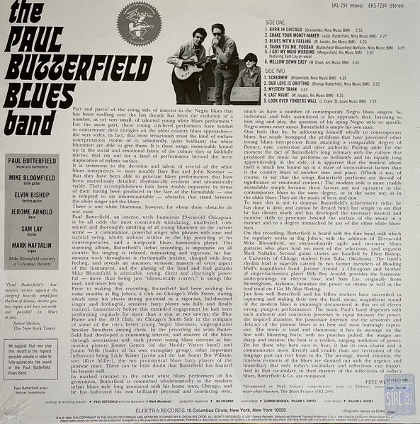 THE PAUL BUTTERFIELD BLUES BAND, The Paul Butterfield Blues Band (Elektra; EKS 7294, Spain 2021 Reissue) LP VG/VG+ - Image 2