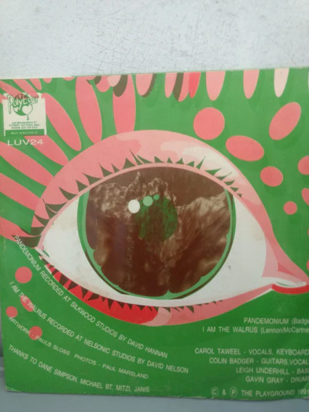 THE PLAYGROUND, Pandemonium (PolyEster Records; LUV24, Australia 1991, Picture Sleeve, Orange Vinyl. c/w "Tell You What I Want" Flexi-Disc From 1988) 7" VG+/VG+ - Image 2